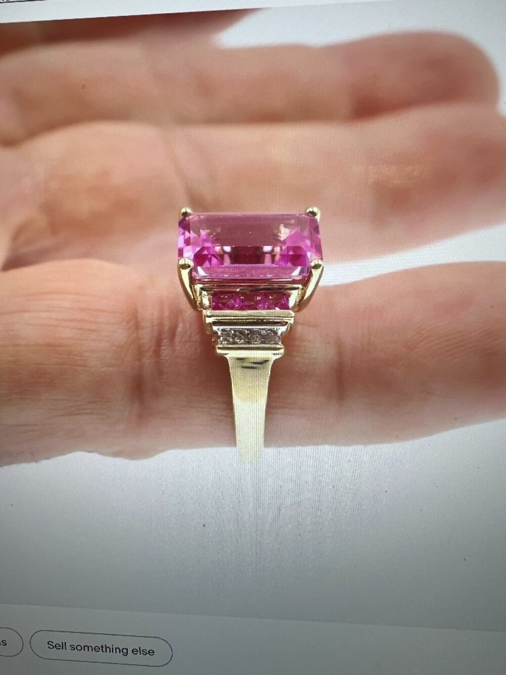 10k Solid Yellow Gold 5ct Lab-Grown Pink Sapphire and Diamond Ring - Size 7 - Picture 2 of 7
